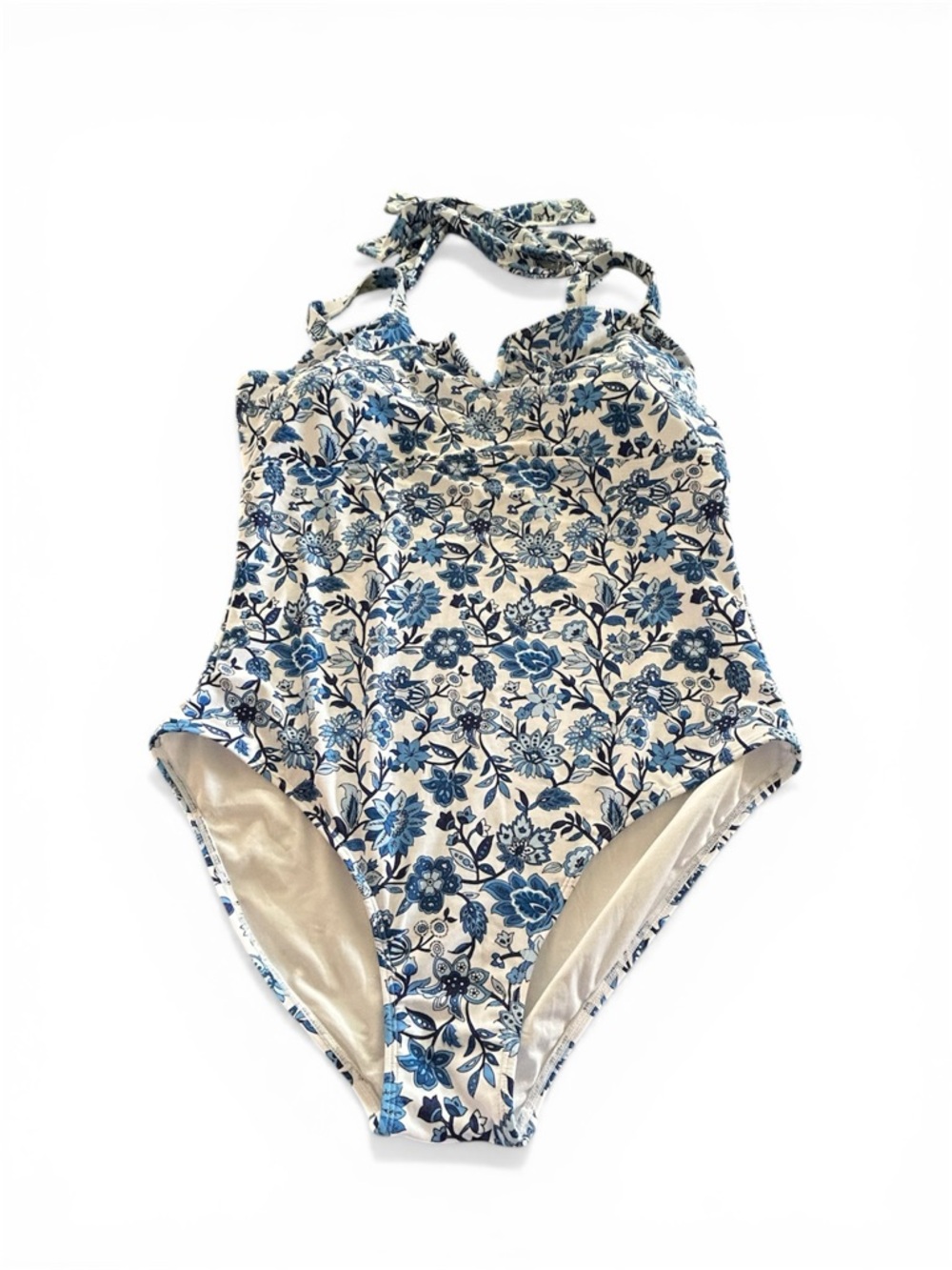 Floral Blue & White One-Piece Swimsuit - Can be Halter or Straps.
735